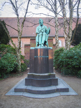 COPENHAGEN, DENMARK-APRIL 10, 2016: Danish poet and philosopher Soren Kierkegaard Statue by Louis Hasselriis in the Royal Library Garden