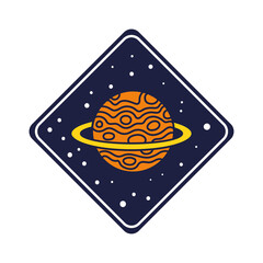 space badge with saturn planet line and fill style