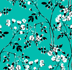 Abstract Small Roses Leaves and Branches Minimal Seamless Pattern Design Trendy Colors