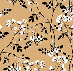 Abstract Small Roses Leaves and Branches Minimal Seamless Pattern Design Trendy Colors