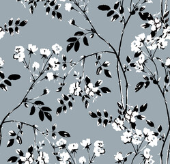 Abstract Small Roses Leaves and Branches Minimal Seamless Pattern Design Trendy Colors