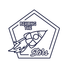 space badge with rocket and beyong the stars lettering line style