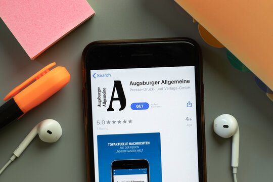 New York, United States - 7 November 2020: Augsburger Allgemeine app store logo on phone screen, Illustrative Editorial