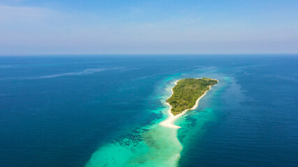 Aerial view of Seascape with beautiful beach and tropical island Little Santa Cruz. Zamboanga, Mindanao, Philippines.