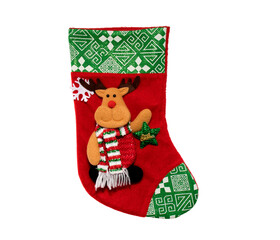 Christmas stocking is insulated on a white background with an image of a deer