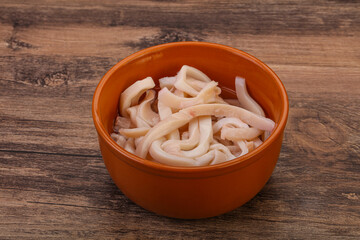 Marinated squid slices in the bowl