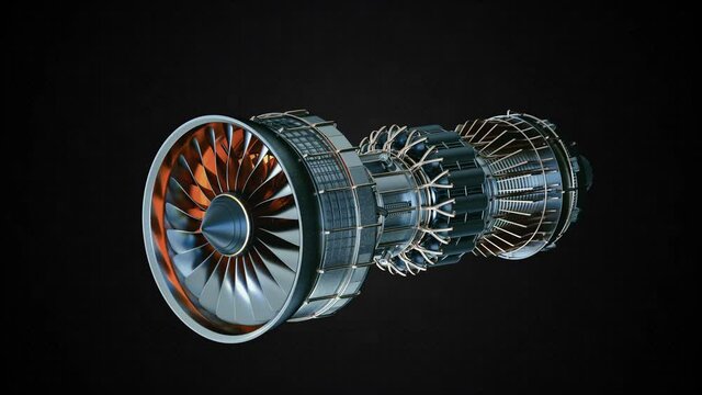 Concept of Industry 4.0 Generated Engineering Turbine. Seamless Rotate Part of Electric Aircraft Engine in Projection. 3d Analysis Technological Process of Movement Powerful Fuel Innovation in Science