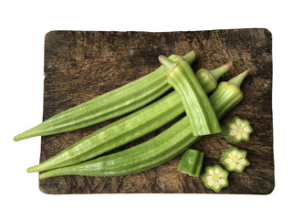 Fresh green okra isolated on white background, Clipping Path