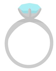 Simple minimalist silver flat design wedding ring with a blue diamond clip art illustration vector clipart element isolated on a white background