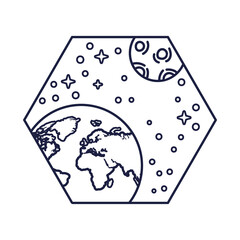 space badge with earth planet and moon line style