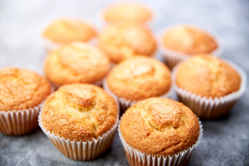 Top view of a group of delicious cupcakes