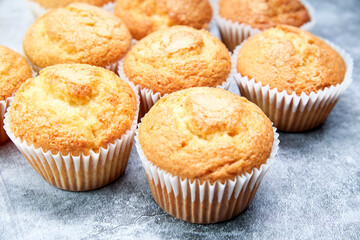 Top view of a group of delicious cupcakes