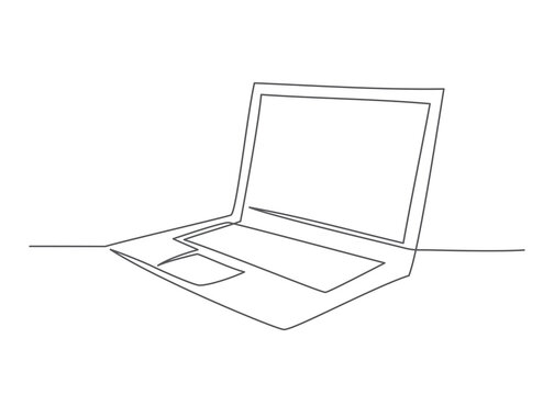 Laptop One line drawing Vector laptop in line style on white background