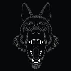 The Vector logo dog  or wolf for tattoo or T-shirt design or outwear.  Cute print style dog  or wolf  background. This hand drawing would be nice to make on the black fabric or canvas