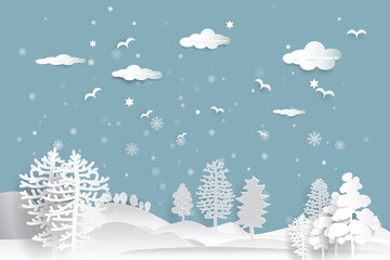 Vector illustration. Snow mountains winter snowy landscape on blue background.