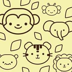 bundle of kawaii animals with leafs line style