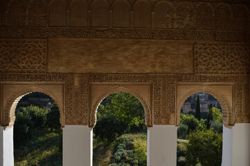 Moorish Stone Carvings inside Generalife Gardens Adjacent to the Alhambra in Granada, Spain