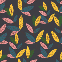 Seamless Pattern Floral Style Bright Colorful Vector Tree Branches Design