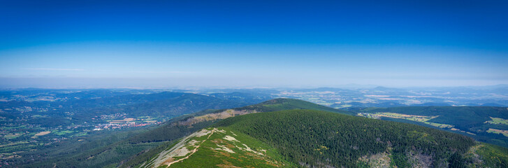 Fototapeta premium Mountain scenery of the Karkonosze Mountains from the top of Sniezka peak, Poland