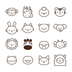 bundle of sixteen kawaii animals line style