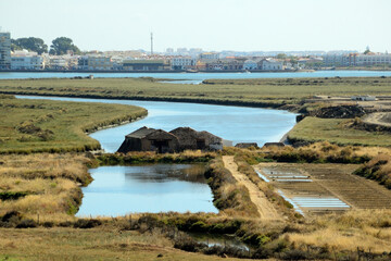 Wetlands for the salt production along the Guardiana river in Castro Marim, Algarve - Portugal 