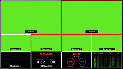 Streaming monitor concept with green screen to add video or photos in it