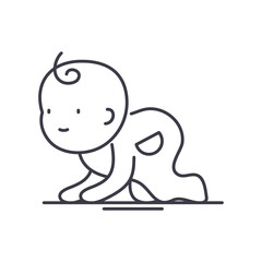 Climbing baby icon, linear isolated illustration, thin line vector, web design sign, outline concept symbol with editable stroke on white background.