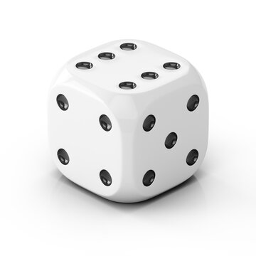 3d rendering one white dice isolated on white background