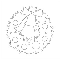 Outline Christmas and New Year minimalistic illustration. Christmas wreath isolated on white background. Page of children's coloring book