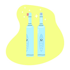 Hand drawn electric Toothbrush front and side. Flat illustration.