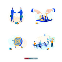 Trendy flat illustration set. Teamwork metaphor concept. Office workers planing business mechanism, analyze business strategy and exchange ideas. Template for your design works. Vector graphics.