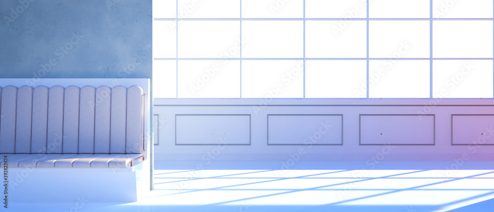 Poster empty office modern workspace mock up and window modern minimal display on white background - 3d ren