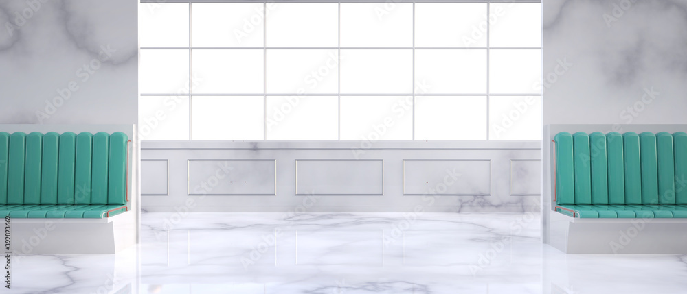 Poster office modern workspace mock up and window minimal living contemporary display on white background -