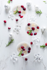 Fototapeta na wymiar White Christmas margarita punch with cranberries and rosemary
