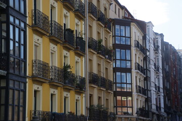 Facade of a residential building in the downtown of Bilbao