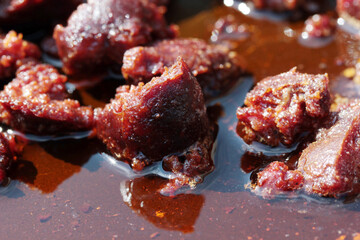 Turkish breakfast fried sausage. Turkish sucuk.
