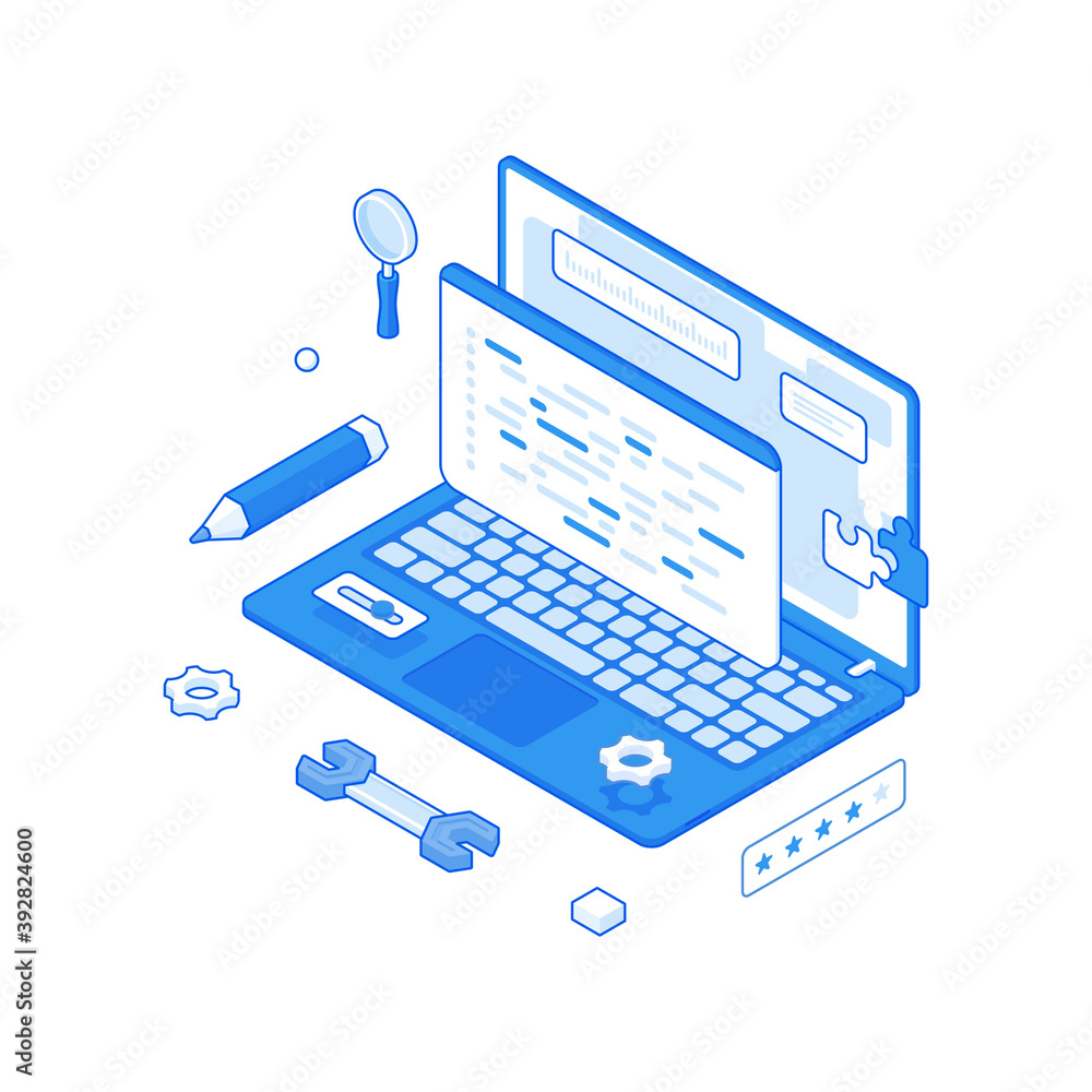 Poster website optimization and development process isometric concept. search adjustment and analysis with 