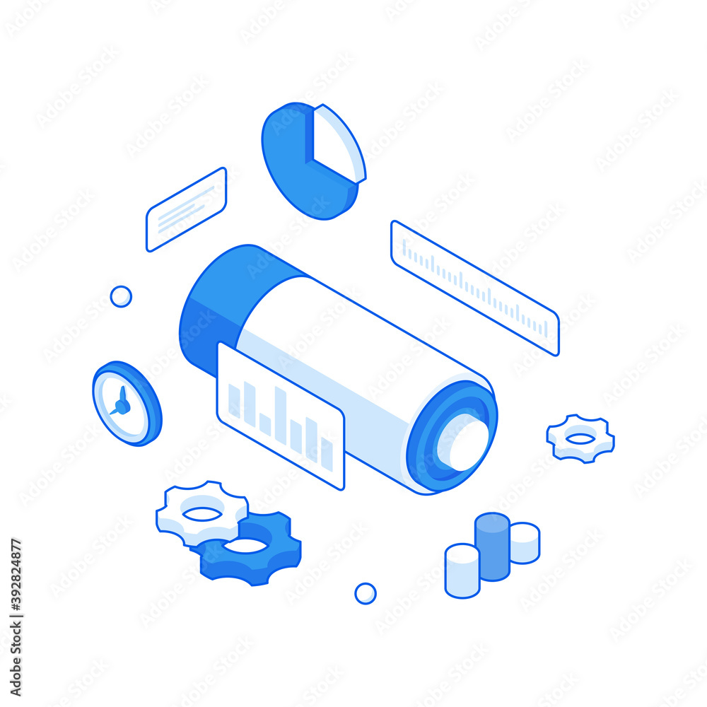 Poster statistical optimization of charge to work isometric illustration. motivational charge with marketin