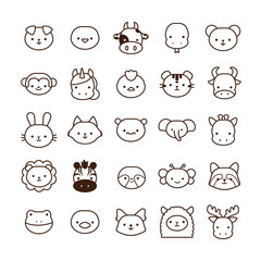 bundle of twenty five kawaii animals line style