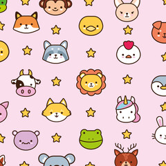 bundle of kawaii animals with stars line and fill style