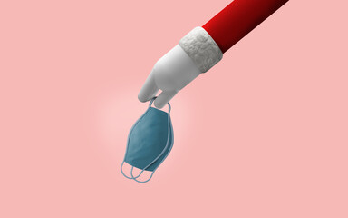 Illustration d'un père Noel avec un masque pour ce protéger. Concept de se voir à Noel pour les réunions de famille. 