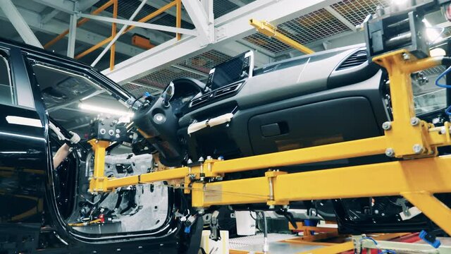 Car interior assembling process at a car factory