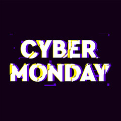 Naklejka na ściany i meble Cyber Monday sale and discount concept banner in distorted glitch style. Text and title for your Cyber Monday ad, branding, shares and social media design.