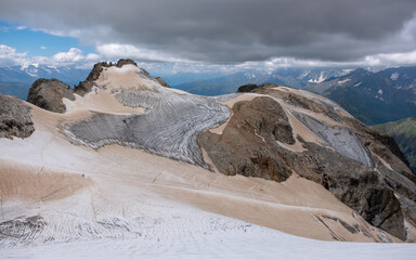 Glacier Tetnuldi located in Caucasus mountains in Svaneti Georgia. The glaciated slopes of the...