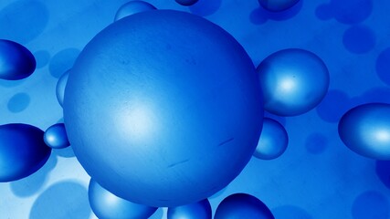 Abstract blue background of blue balls in space 3d render