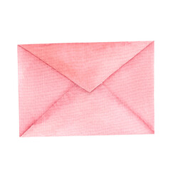 Closed pink mail envelope watercolor isolated on white background. Decorative element, valentine's day, holiday. For your design.