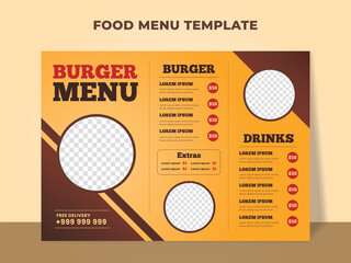 Burger menu template for fast food restaurant