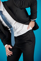 Cropped image of businessman suffering from pain in his low back