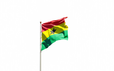 Ghana national flag on white background isolated.