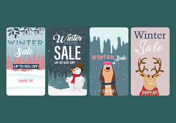 Winter sale instagram stories vector illustration. EPS 10